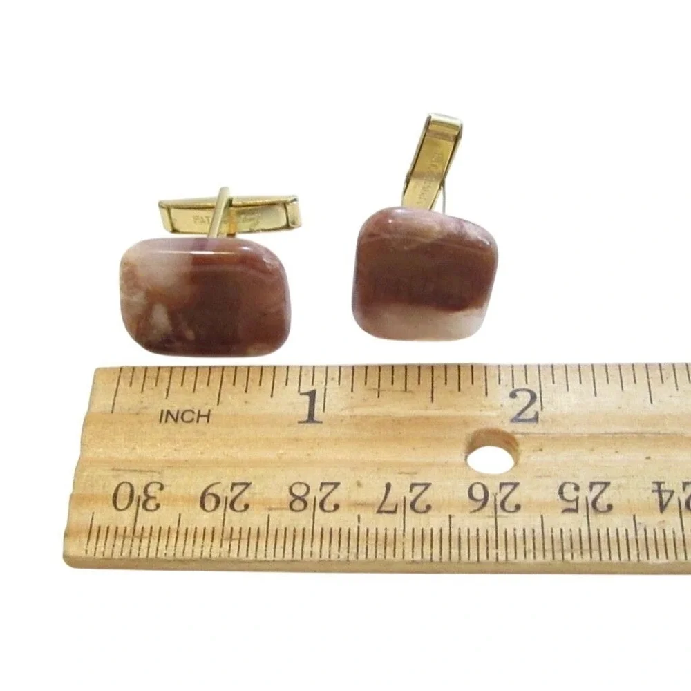 Vintage Brown & Clear Agate‎ Gemstone Cufflinks*Gold Toned*Gift*Men'S Jewelry*L7